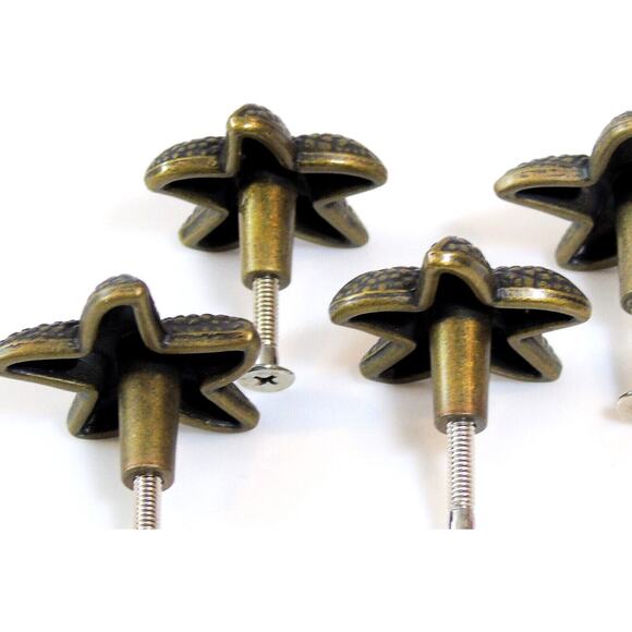 Antique Bronze Drawer Pull Knob Set 4 Beach Starfish Sea Star Nautical w/ Screws - Picture 3 of 4
